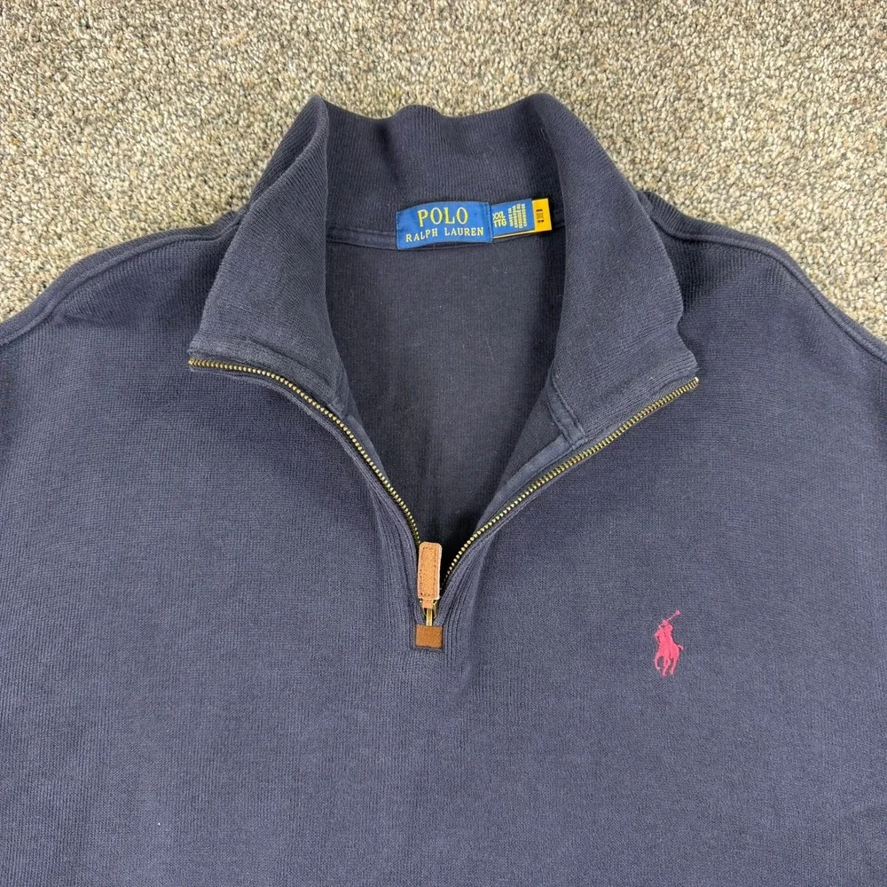 Polo Ralph Lauren Men XXL Navy Blue Quarter Zip Pullover Cotton Sweater Pony Log